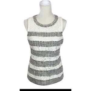 J Crew Women’s Fringe Tweed Lace Black White Sleeveless Top Sz Small